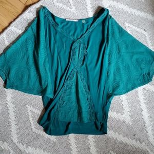 Anthropologie rayon embroidered kimono sleeve top